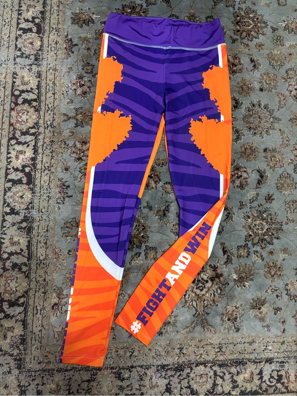 Women’s Clemson Tigers Purple & Orange Athletic Leggings - #FIGHTANDWIN Print